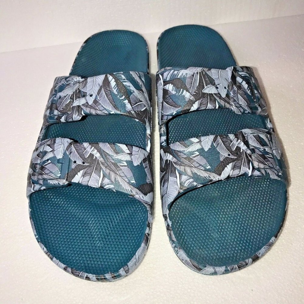 Freedom Moses Sandal Hawaii teal blue palm leaves 42/43 Women US 11/12 Men‎ 9/10 - Picture 2 of 6